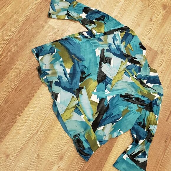 🔹️Allison Taylor Teal Embroidered Lace Button Front 3/4 Sleeve Top Size 3X - Picture 2 of 8